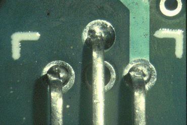 Figure 2: The solder has failed to wet the surface of the through-hole here Figure 2: The solder has failed to wet the surface of the through-hole here